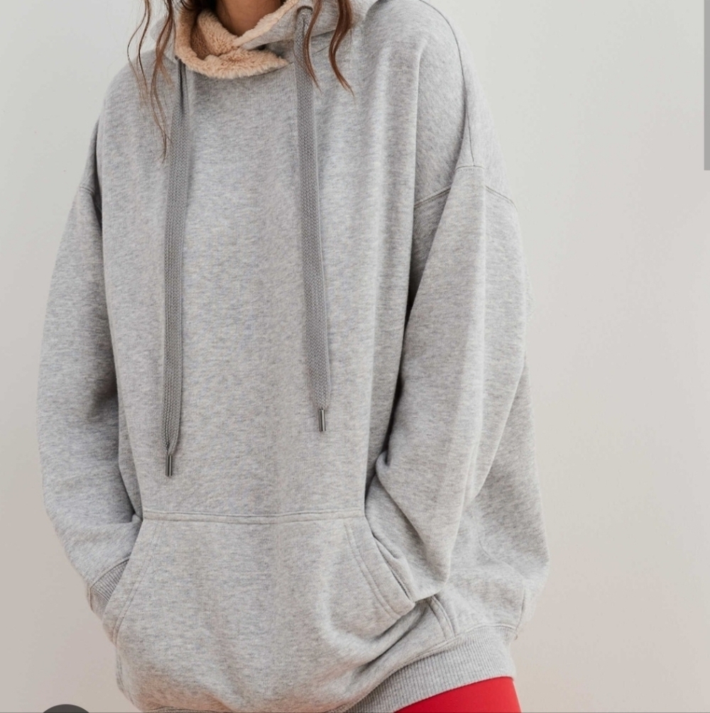 Aerie AE Womens |XL| Light Gray Spring Street Oversized Sherpa Hoodie